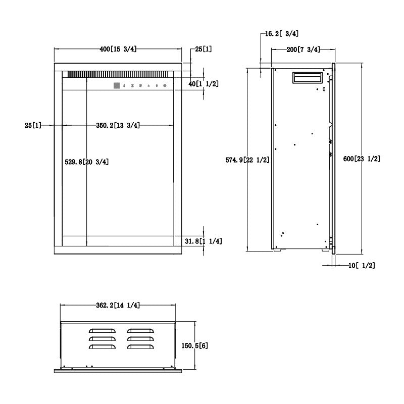 Aflamo Kamineinsatz 3D 40 × 60, Maßgrafik